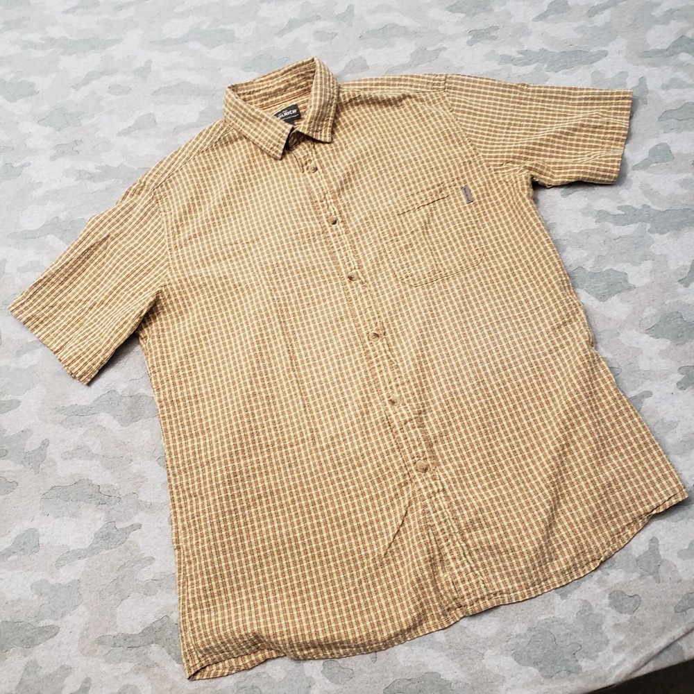 Woolrich Shirt Mens Large Yellow Pockets Short Sleeve‎ Button-Up